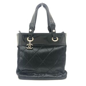 CHANEL Black Leather Logo Tote Bag